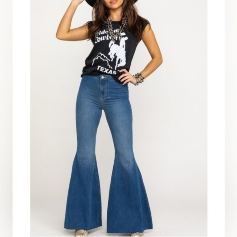 New Free People Float On Flare Wide Flare High Rise Jeans Size 26 - Picture 2 of 14